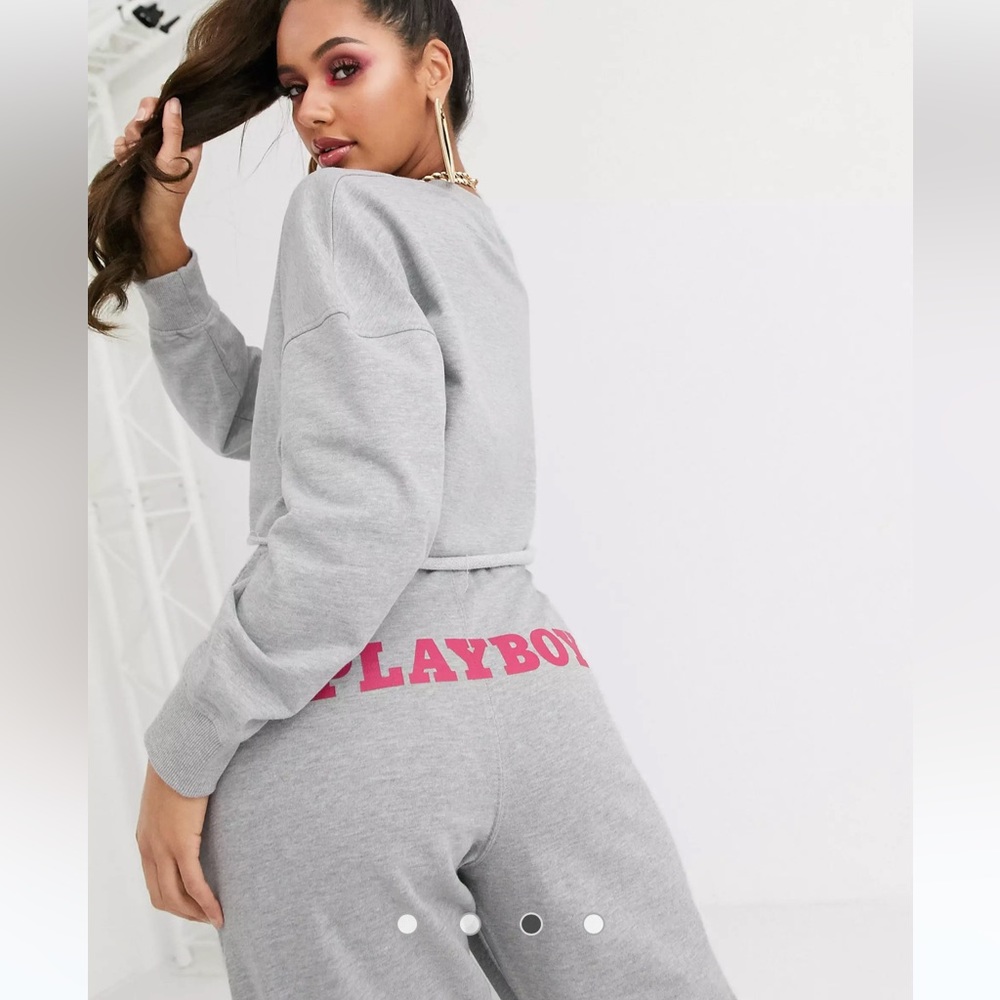 Missguided Playboy slim slogan sweatpants in gray